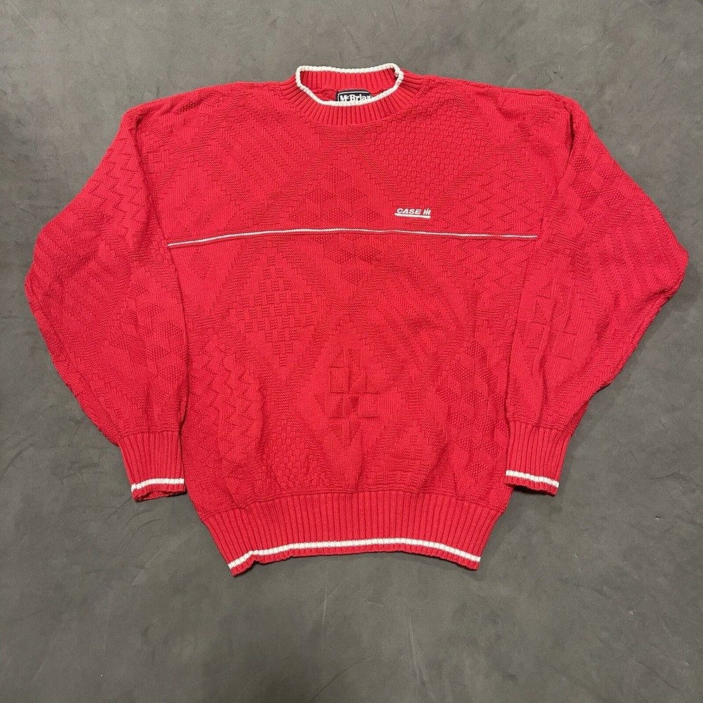 Vintage 90s McBriar Mens Diamond Pattern Red Sweater Made In The USA Size XL